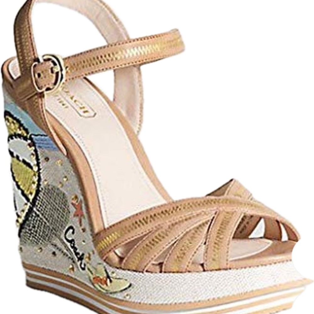 NWOT NEW COACH Women's Strappy Wedges BEACH THEME